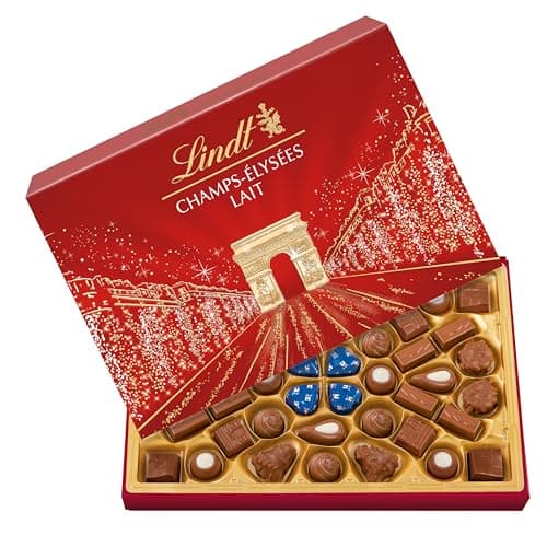 Lindt - Boîte CHAMPS-ÉLYSÉES Lait - Assortiment de Chocolats au Lait - Pralinés, Croustillants et Onctueux - Idéal pour Noël, 482g
