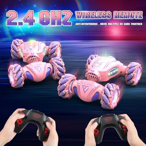 Nitigo Voiture Télécommandée Fille, 4x4 Voitures Telecommandé Enfant Tout Terrain 360° Rotation Stunt, 2.4 GHz Drift Voiture RC avec la Main, Jouet Cadeau Garcon 6 7 8 9 10 11 12 Ans Rose