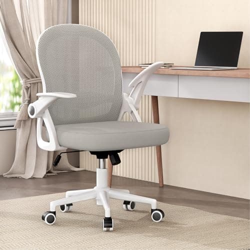 naspaluro Chaise de Bureau avec Accoudoir Relevable, Fauteuil de Bureau avec Soutien Lombaire, Siège Bureau avec Dossier Moyen de 45 cm, Hauteur d'Assise de 43 à 53 cm pour Maison/Bureau, Gris