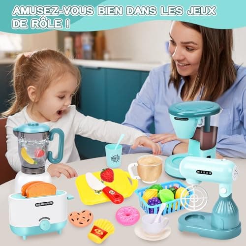 Aragallant Accessoire Cuisine Enfant, Kit Cuisine Enfant avec Machine a Cafe, Mixer, Blender, Mixeur, Grille-Pain et Autres Ustensile Cuisine Jouet, Jeu de Rôle pour Garçons Filles 3 4 5 6 7 8 Ans