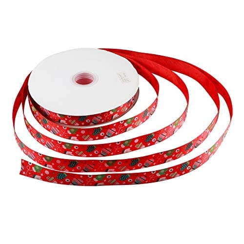 Jerliflyer Rouleau de Rubans de Noël de 100 mètres, Ruban de Noël Blanc, Rouge et Vert pour l'emballage de Cadeaux, Ruban de Vacances en Soie Polyester pour Accessoires de Cheveux, (100 Yards/Roll)