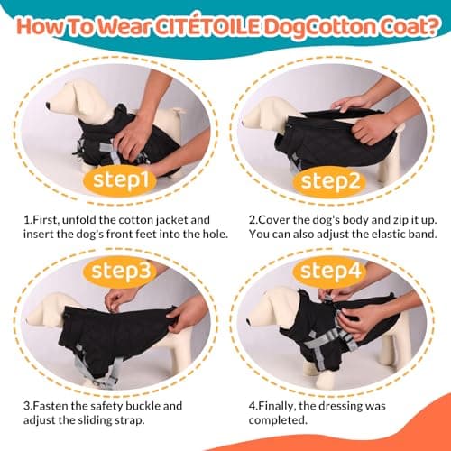 CITÉTOILE Manteau Chaud pour Chien, Veste Coupe-Vent pour Chien par Temps Froid, vêtement d'hiver pour Chien avec Fermetures éclair et Poignets Amples pour Chiens de Petite et Moyenne Taille, S