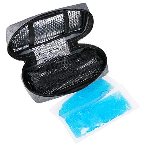YOUSHARES Insuline Trousse Isotherme Portable avec 2 Poche de Gel - Sac de Refroidissement avec Sac de Glace pour Diabétique (Gris)