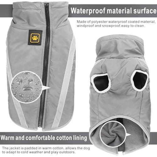Dolahovy Manteau imperméable pour Chien, Veste Chaude pour Animaux de Compagnie en Hiver Manteau pour Chien vêtements pour Chiens vêtements réfléchissants (Gris, 4XL)