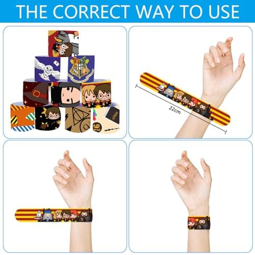 24 Pcs Harrry Potterr Anniversaire Fête Faveurs, 12 Pcs Slap Bracelets + 12 Pcs Party Lunettes, Set de Fête d'anniversaire pour Enfants, Cadeaux d'anniversaire Party Supplies pour Enfants Fille Garçon