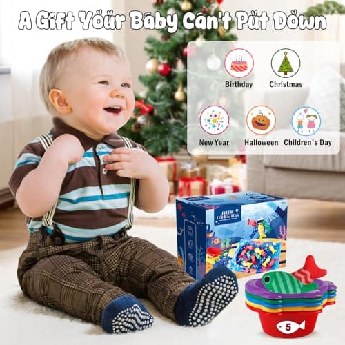 Fozcmisw Jouet de pêche Montessori, Jouet Bebe 1 an Montessori Pêche a la Ligne pour Enfant 1 2 3 Ans Fille Garçon, Jeu de Pêche pour Bébé Jouet éducatif Enfant Jouet de Motricité Cadeau pour Bébé