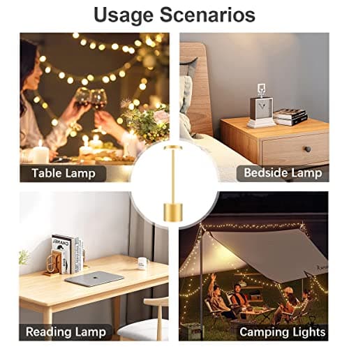 Hapfish Lampe de table sans fil rechargeable, 5000mAh lampe de bureau LED en métal design charge usb, 3 modes de couleur, pour chevet, exterieur, terrasse, restaurant