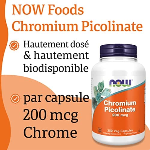 Now Foods, Chrome Picolinate, 200 mcg, 250 Capsules végétaliennes, Oligo-Élément, Chrome, Sans Gluten, Sans Soja, Végétarien