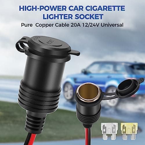 Thlevel 12V Câble d’Extension pour Allume Cigare Socket 14AWG avec Fusible 20A 12V/ 24V DC Adaptateur Chargeur pour Bateau Moto Réfrigérateur Voiture 1 mètre
