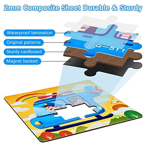 BBLIKE Jouet Puzzle en magnétique pour Enfants, Montessori Puzzle Enfant Quiet Book,Jouet éducatif précoce,Livre de Puzzle Assorti, Jeu de Puzzle Interactif,Puzzle Enfant 2 3 4 Ans(Transport)