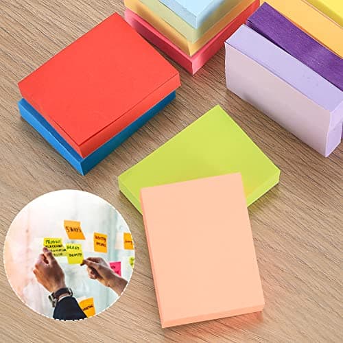 Pack de 24 Notes Sticky Notes, 12 Couleurs Autocollants Notes, Blocs de Notes de Bureau, 50 x 38 mm, 200 Feuilles par Couleur