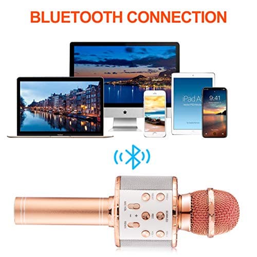Fede Microphone Karaoké sans Fil Bluetooth avec Lumière LED Multi Couleur, Micro à Main Portable Haut-Parleur pour Enfants/Adultes Chanter, Compatible avec Android/iOS/PC/Smartphone