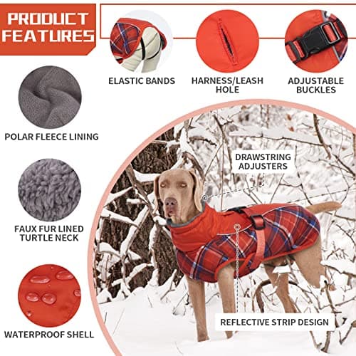 Manteau d'hiver pour Chien, Veste ImperméAble pour Chien, Veste d'hiver Chaude avec Doublure en Polaire, Manteau RéFlecteur Ajustable Et Confortable avec Trou pour Harnais pour Petits Et Moyens Chien