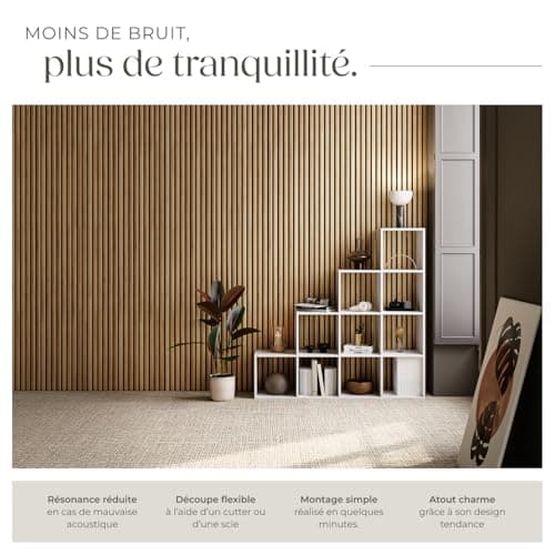 tectake® Lot de 2 panneaux acoustiques muraux et pour plafond, en Bois MDF, 120 x 60 x 2,1 cm par panneau mural decoratif pour isolation phonique Chambre, Bureau, Studio de musique Decoration murale