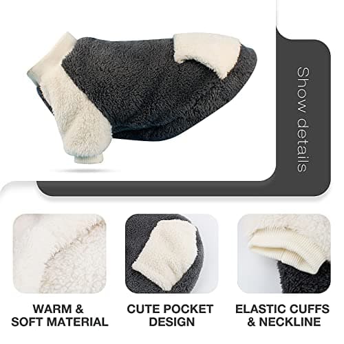 NAMSAN Pull d'hiver pour Petit Chien avec Poche en Polaire Chaude pour Petit Chien/Chiot Gris Taille - S