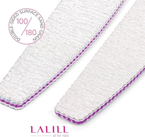 LALILL Lime à Ongles 50 Pcs. 100/180 Grain, Demi-Lune Zebra - Limes à ongles pour Gel - Modelage D'ongles Hybride, Acrylique, Polish Gel - Bilatéral, Jetable - Manucure, Buffer, Bloc, Professionnel