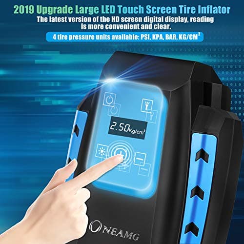 OneAmg Compresseur à Air Portatif 12V, Gonfleur Pneus Voiture 120W, Electrique Compresseur Air avec Affichage Digital et Lumière LED, 3M Câble pour Voiture Vélo (Bleu)