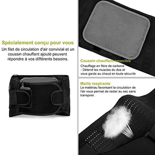 HONGJING Ceinture de compression sans fil avec coussin chauffant pour hernie discale et soulagement de la douleur scoliose (M)