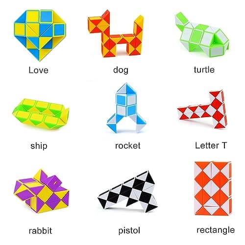 Nutabevr 12 Pièces avec 24 Blocs Serpent Magique Snake Puzzle,Twist Puzzle,Cadeau invité Anniversaire pour Enfant,Casse Tete Enfant, Mini Magic Snake Cube, pour Enfants et Adultes