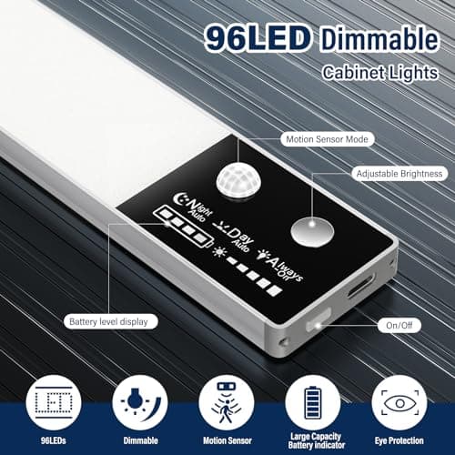BOOTEEK 96 Led Cuisine Sous Meuble, Lampe cuisine avec 3 Couleurs, 40CM Lampe de Placard Led Sans Fil Rechargeable 3000mAh pour Lumière Cuisines, Couloirs, Garage [Classe énergétique G]