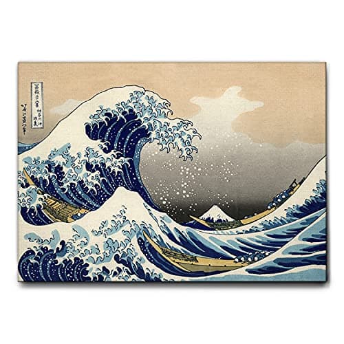 Giallobus - Cadre - Hokusai - La Grande Vague de Kanagawa - Toile - 70x50 - Prêt à accrocher - Peintures Modernes pour la Maison