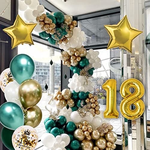 Décoration Anniversaire 18 Ans Vert Or - Ballons, Bannière Joyeux Anniversaire - Déco Fête pour Fille Homme