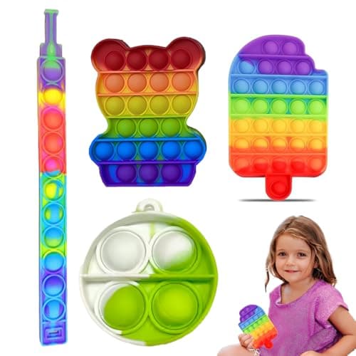 VONJUMA 4 Pièces Push And Pop Bubble Jeu Pop Arc-En-Ciel Push Bubble Sensory Fidget Toy Silicone Anti-Stress Jouets Pop De Educatifs Autisme Besoins Spéciaux Pour La Concentration Et Le Calme