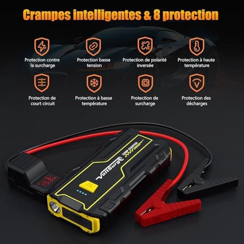 VoltSugre Booster Batterie Voiture 3000 Amp (7.0L+ Essence / 5.5L+ Diesel) Démarreur Portable Jump Starter Puissant pour Batterie au Lithium 12V