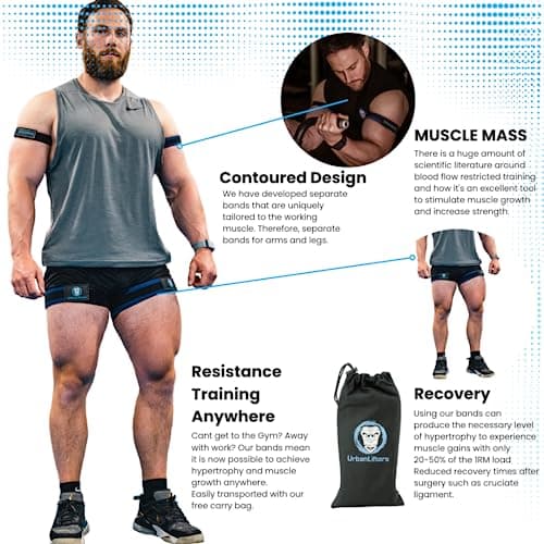 Bandes d'occlusion - BFR - réglables pour bras et jambes Idéal pour développer les muscles, la force, l'hypertrophée, la récupération Sac inclus