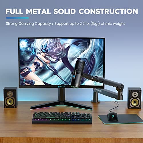 Bars Micro, Support de Microphone ajustable à profil bas avec gestion des câbles pour Blue Yeti HyperX Quadcast Shure Rode Razer Seiren Mini SoloCast Elgato Wave,Boom arm universel,Noir