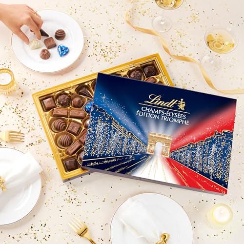 Lindt - Boîte CHAMPS-ÉLYSÉES Édition Triomphe - Assortiment de Chocolats au Lait, Noirs et Blancs - Idéal pour Noël, 460 g