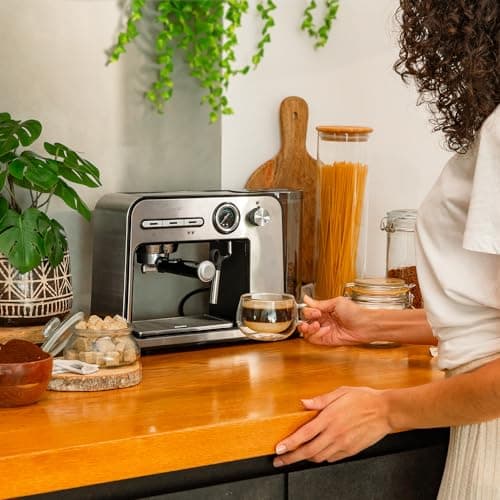 Cecotec Cafetière espresso Power Espresso 20 Square Pro, 1450 W, 20 bars, Thermoblock, Vaporisateur, 2 tasses de café, Réservoir d'eau amovible de 1 litre, Plaque chauffe-tasses.