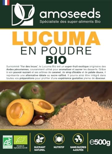 Lucuma en poudre BIO 500G | Sucrant Naturel, Sans sucre ajoutés | 100% Naturel et Pur | Alternative au sucre | Sans OGM, sans Conservateurs | Qualité Supérieure