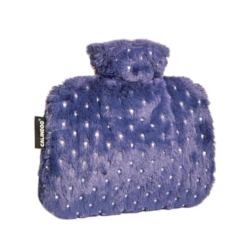 CALINDOO - Chauffe-Mains - Bouillotte Eau Chaude En Caoutchouc Naturel Avec Sa Housse Bleu Brillant - Conçue Dans Un Moule Unique CALINDOO - Bouchon Hermétique - Efficacité Longue Durée - 800 mL