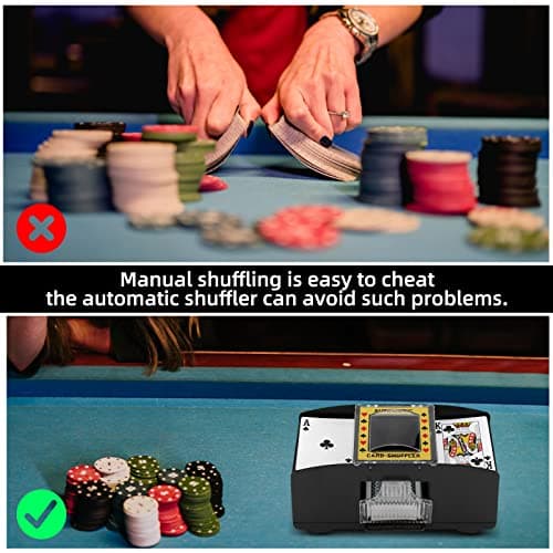 Wowlela Mélangeur de cartes automatique électrique pour les amateurs de jeux de cartes, Mélangeur de cartes à 2 ponts automatique à piles pour jeux de cartes à domicile, poker, cartes à jouer, rami