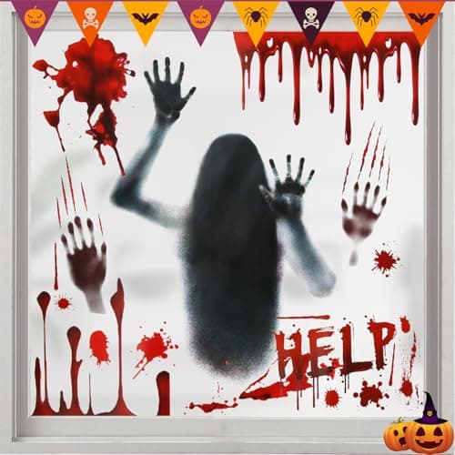 Dwafill Autocollant Halloween Horreur, Décoration Halloween Fenêtre, Autocollant de Fenêtre Halloween, Zombie Decoration Halloween, Affiche Halloween, pour Portes, Maisons Hantées (Rouge)