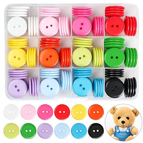 Furuising 180Pcs Boutons Mercerie, 20mm Boutons Colorés, 2 Trous Ronds Résine Bouton avec Boîte de Stockage pour Vêtements Couture Artisanat Ornements et Bricolage Ornement Fait à la