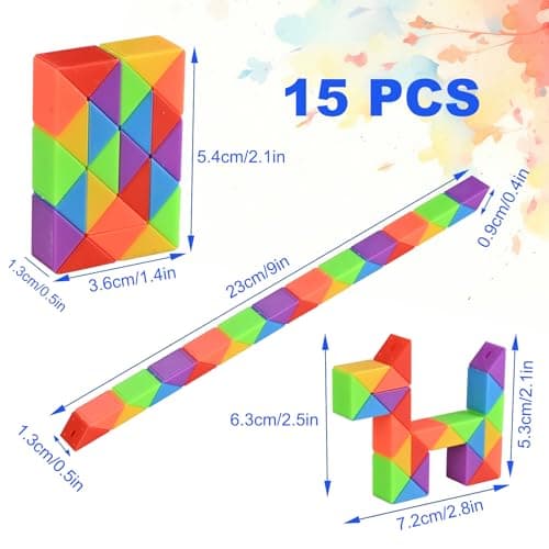 GOLDGE 15 pièces Serpent Magique, Mini Magic Snake Cube, Puzzle Cube Enfant Casse-Tête, Mini Twist Puzzle Twisty Toy pour Enfants et Adultes, Jouets Arc-en-Ciel, Idées Cadeau Anniversaire Enfants