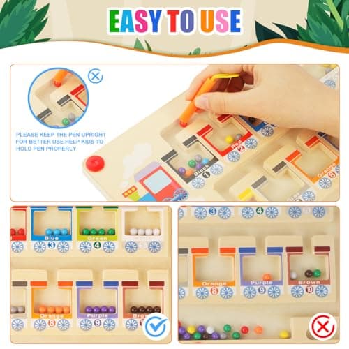 Ainiv Labyrinthe Magnétique de Couleurs et de Chiffres Enfant, Plateau de Jeu de Puzzle Magnétique, Jouets en Bois Jouets Montessori, Jouets Éducatifs pour Garçons et Filles de 3 4 5 6 7 Ans (Train)