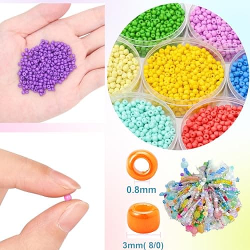 EuTengHao Perles de rocaille en verre de 3mm pour kit de fabrication de bracelets, 8/0 petites perles pour bracelet, collier, bijoux (36000pcs, 144 couleurs)