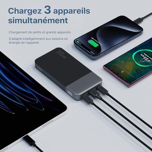 Nobis Chargeur Portable, 35W 10000mAh Power Bank Chargement Rapide, PD QC 4.0 Batterie d'affichage LED, USB C in/Out Chargeur de téléphone Portable pour iPhone iPad Android etc. (Noir)