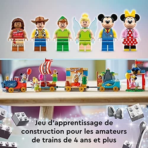 LEGO 43212 Disney Le Train en Fête Disney, Jouet Enfants 4 Ans avec Vaiana, Woody, Peter Pan et Les Wagons de la Fée Clochette Plus Mickey et Minnie Mouse, 100ème Anniversaire Disney