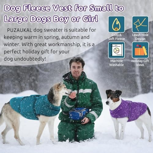 PUZAUKAL Pull pour Petit Chien,Pull-Overs pour Chien et Chat en Polaire Doux Veste Gilet Chien avec Harnais Pull Chaud pour Moyen Grand Chien Violet(L)