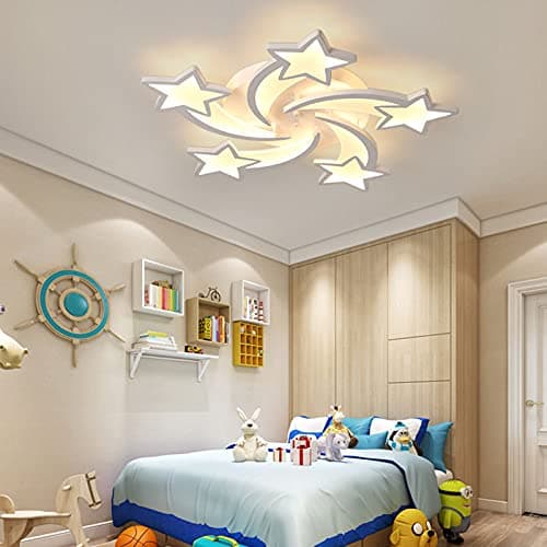 Qcyuui Dimmable Led Plafonnier 60w Plafonnier Acrylique Moderne, Lustre De Forme 5 Étoiles Éclairage Pour Plafond De Salon De Chambre D'enfant, Télécommande Inclus