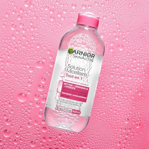GARNIER Skin Active - Solution Micellaire Tout-En-1 - Nettoie, Démaquille & Hydrate - Micelles & Glycérine Hydrantante - Sans Parfum - Visage, Yeux, Lèvres - Peaux Sèches & Sensibles - 400 ml