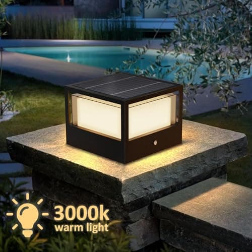 ACMHNC Borne Éclairage Extérieur Solaire, LED Borne Lumineuse Exterieure, Lampe de Jardin Exterieur Etanche Lampadaire Solaire Exterieur, Blanc Chaud, Pour Chemins Terrasse Patio, Noir