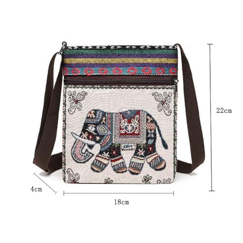 Qiwenr sac bandoulière brodé, Sac bandoulière éléphant, Crossbody-Sac en Toile pour, sac à bandoulière brodé à la main, Sac de transport éléphant,Sac cabas éléphant, Sac Style ethnique brodé, Sac