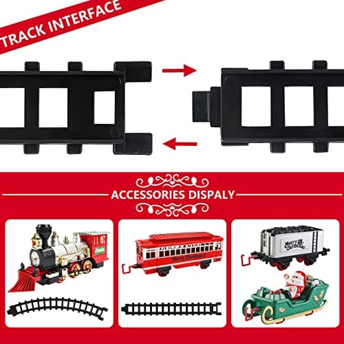 deAO Ensemble de Train Jouet pour Enfants avec phares, Effet de fumée, 4 Wagons et Rails pour NoëlChristmas Theme Classic Trainset - Superbe Accessoire pour Enfants et décoration de Noël
