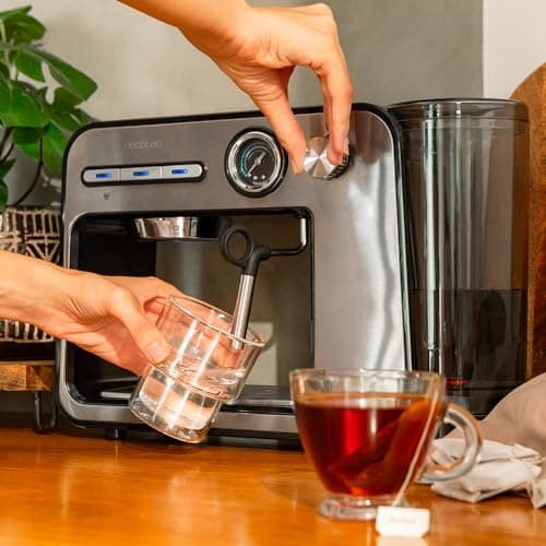 Cecotec Cafetière espresso Power Espresso 20 Square Pro, 1450 W, 20 bars, Thermoblock, Vaporisateur, 2 tasses de café, Réservoir d'eau amovible de 1 litre, Plaque chauffe-tasses.