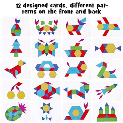 155 Pièces Tangram Bois Enfant, Puzzle Montessori Formes Géométriques Puzzle en Bois Jeu Tangram avec 12 Cartes Recto-Verso Jouet en Bois Montessori à Partir de 3 Ans pour Les Jeux Éducatifs D'éveil